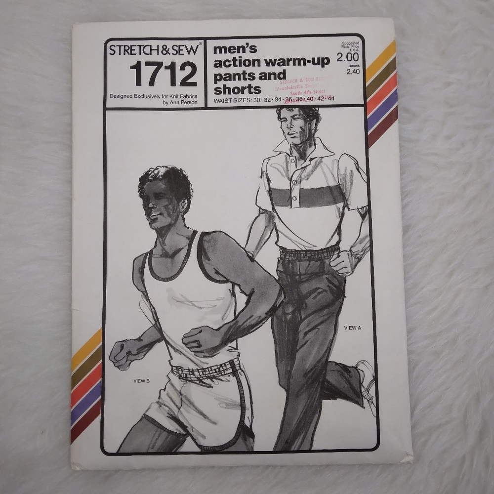 STRETCH & SEW 1712 Men's Action Warm Up Pants & Shorts, Waist Size 30-44